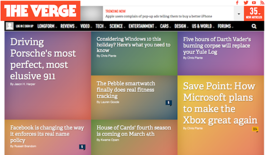 Screenshot of The Verge's homepage