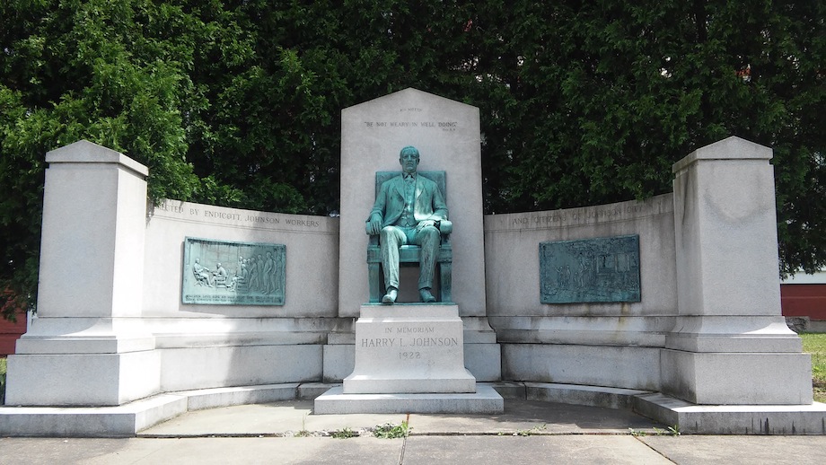 Harry L. Johnson statue in outside garden